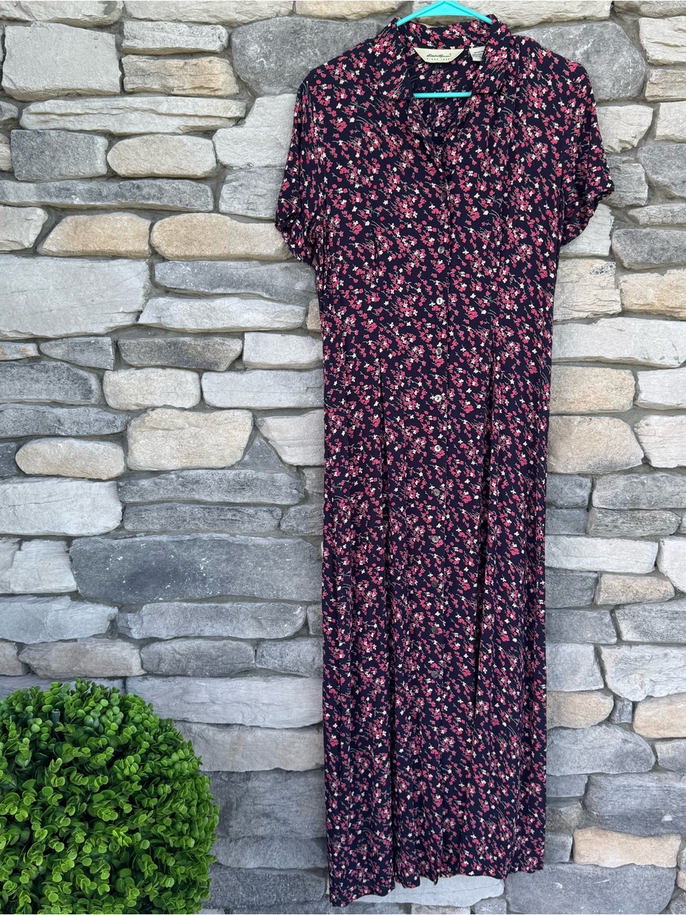 Eddie Bauer Y2K Floral Button Front Maxi Dress Medium Cottagecore Boho Rayon